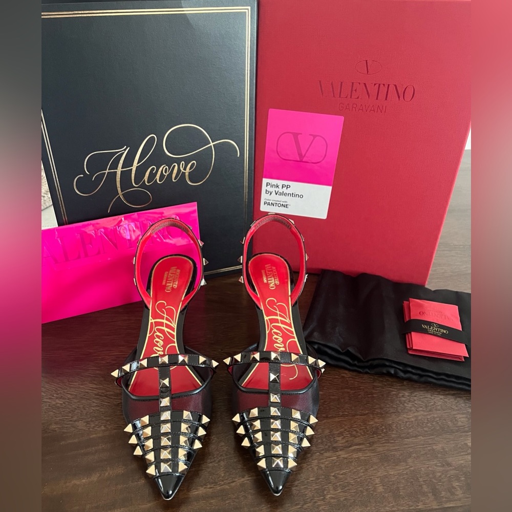 VALENTINO ROCKSTUD PATENT-LEATHER SLINGBACK PUMP 60 MM